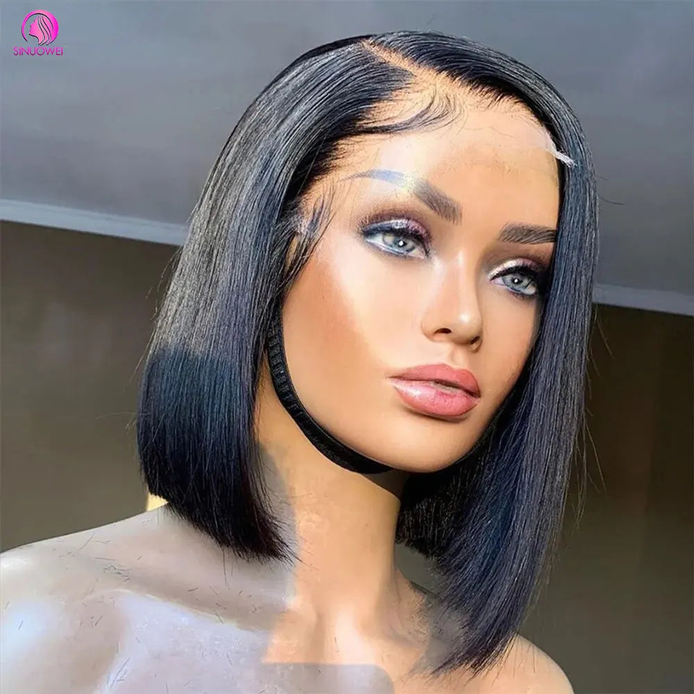 "Ginger Orange Highlight Straight Bob Wig" – Perruque en Dentelle Suisse avec Effet Ombre Subtil