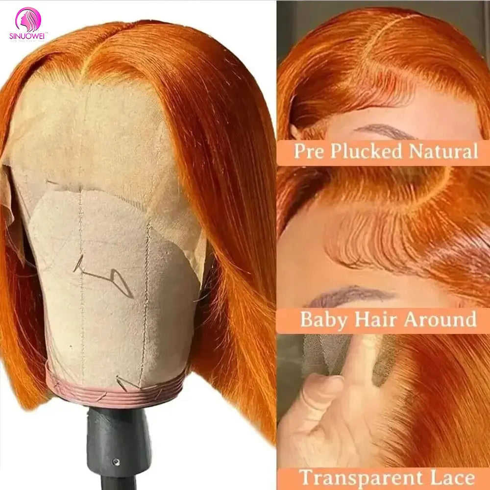 "Ginger Orange Highlight Straight Bob Wig" – Perruque en Dentelle Suisse avec Effet Ombre Subtil