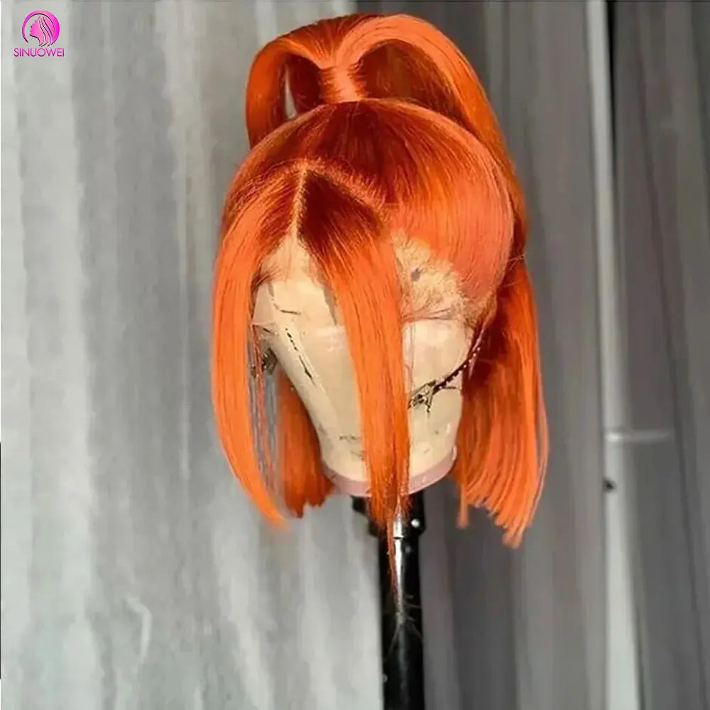 "Ginger Orange Highlight Straight Bob Wig" – Perruque en Dentelle Suisse avec Effet Ombre Subtil
