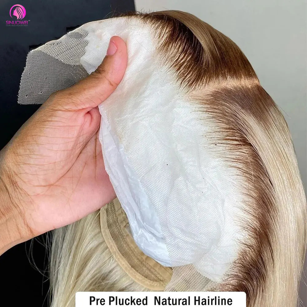 "Blonde Short Bob Wig" – Look Élégant et Pratique avec des Racines Sombres