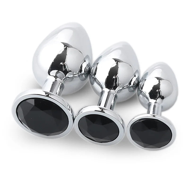 "3-Piece Diamond Metal Anal Plug Set" – Jeu de Plugs Anaux Élégants S/M/L pour Adultes Curieux