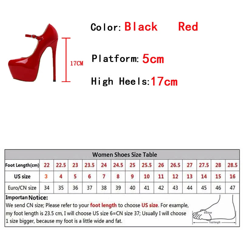 "17cm Red Platform Patent Pumps" – Escarpins Sexy à Talon Ultra Haut avec Bride