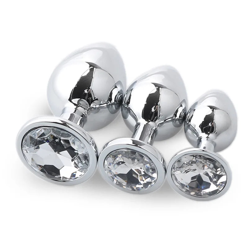 "3-Piece Diamond Metal Anal Plug Set" – Jeu de Plugs Anaux Élégants S/M/L pour Adultes Curieux