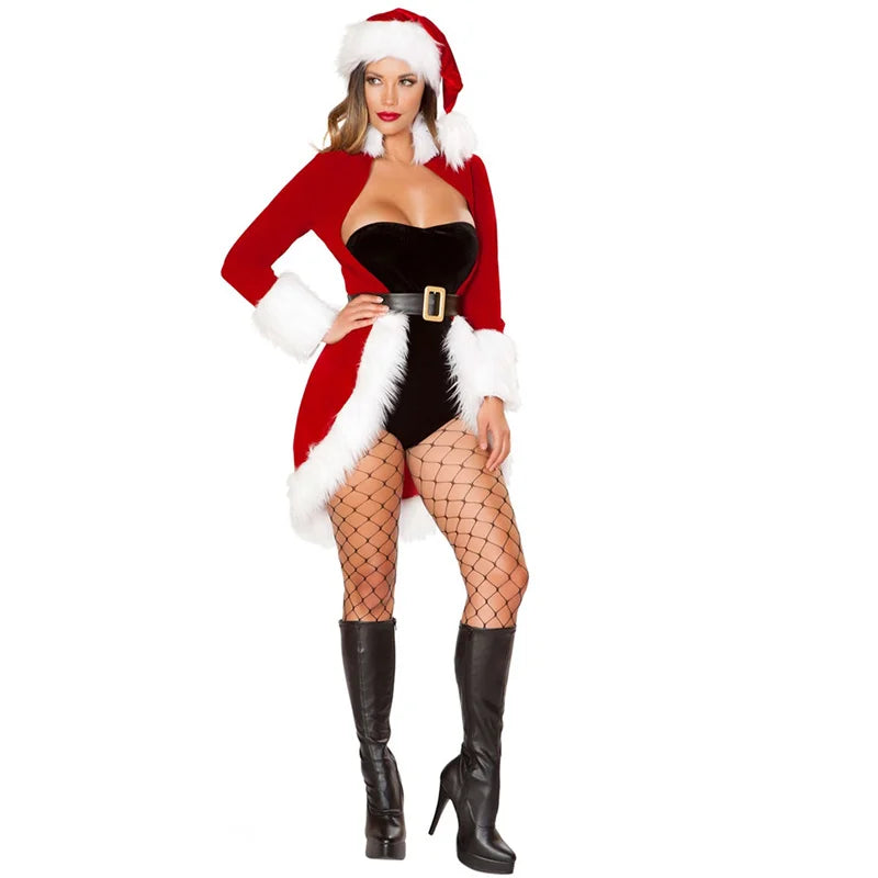 "Santa Baby Glow" – Costume Sexy de Noël en Velours Rouge