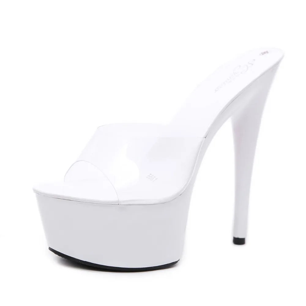 "Crystal Heel 15CM Platform Slippers" – Mules Sexy à Talons Fins Été 2025