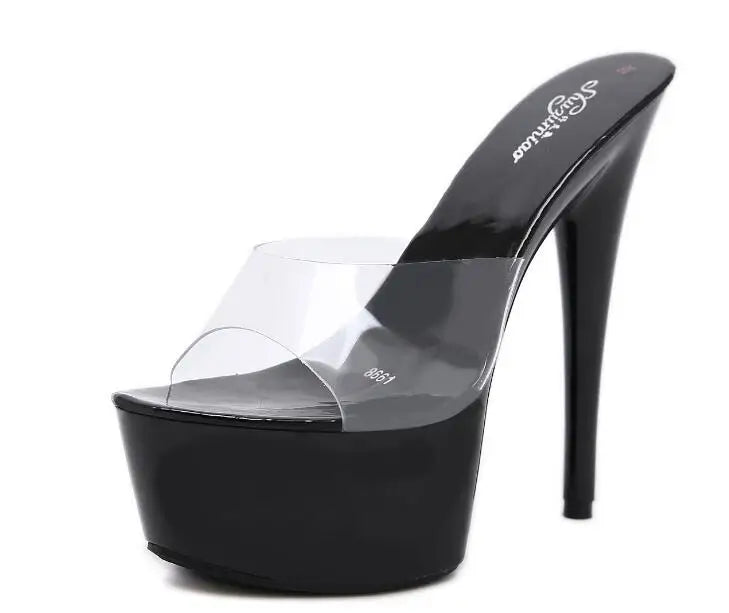 "Crystal Heel 15CM Platform Slippers" – Mules Sexy à Talons Fins Été 2025