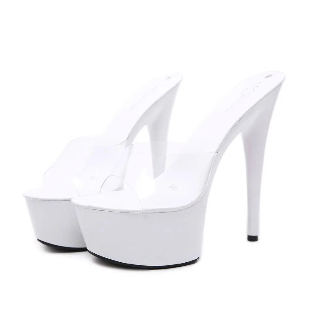 "Crystal Heel 15CM Platform Slippers" – Mules Sexy à Talons Fins Été 2025