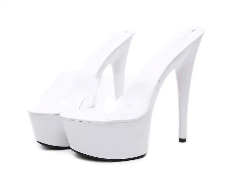 "Crystal Heel 15CM Platform Slippers" – Mules Sexy à Talons Fins Été 2025