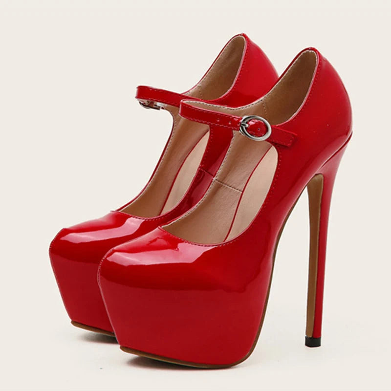 "17cm Red Platform Patent Pumps" – Escarpins Sexy à Talon Ultra Haut avec Bride