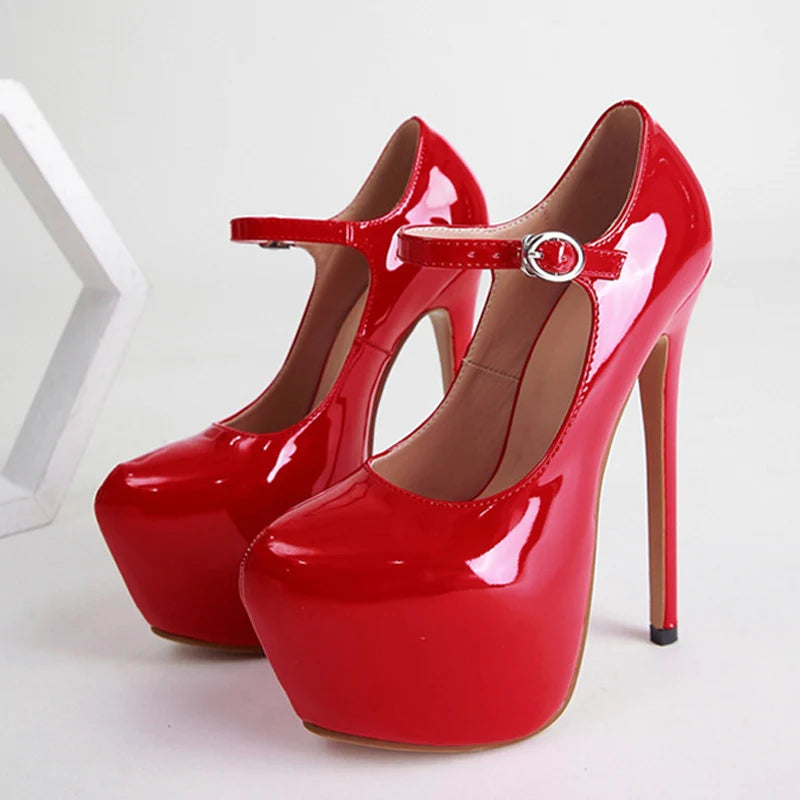 "17cm Red Platform Patent Pumps" – Escarpins Sexy à Talon Ultra Haut avec Bride