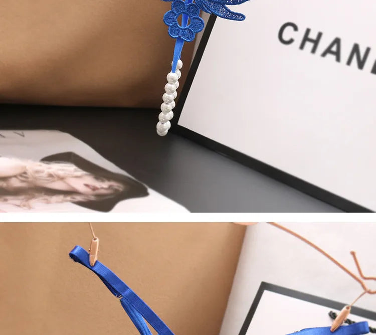 "Papillon de Minuit" – String Sexy avec Perles et Broderie Papillon