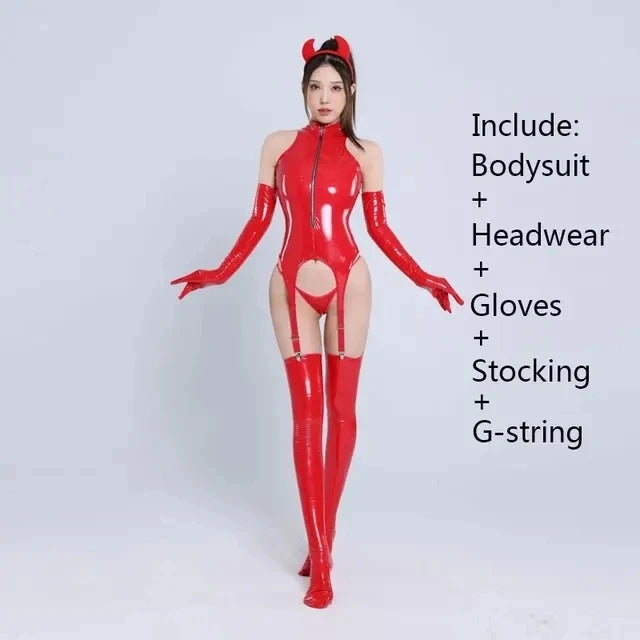 "Dark Temptation" – Catsuit Sexy en Similicuir Ultra Brillant