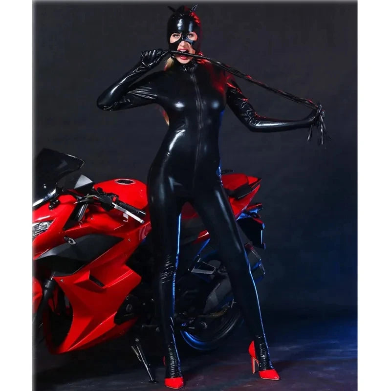 "Cat Femme Fatale – Catsuit en Latex avec Masque"