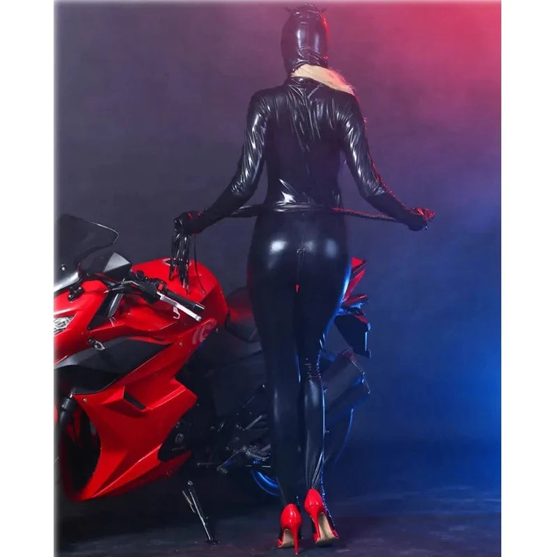 "Cat Femme Fatale – Catsuit en Latex avec Masque"
