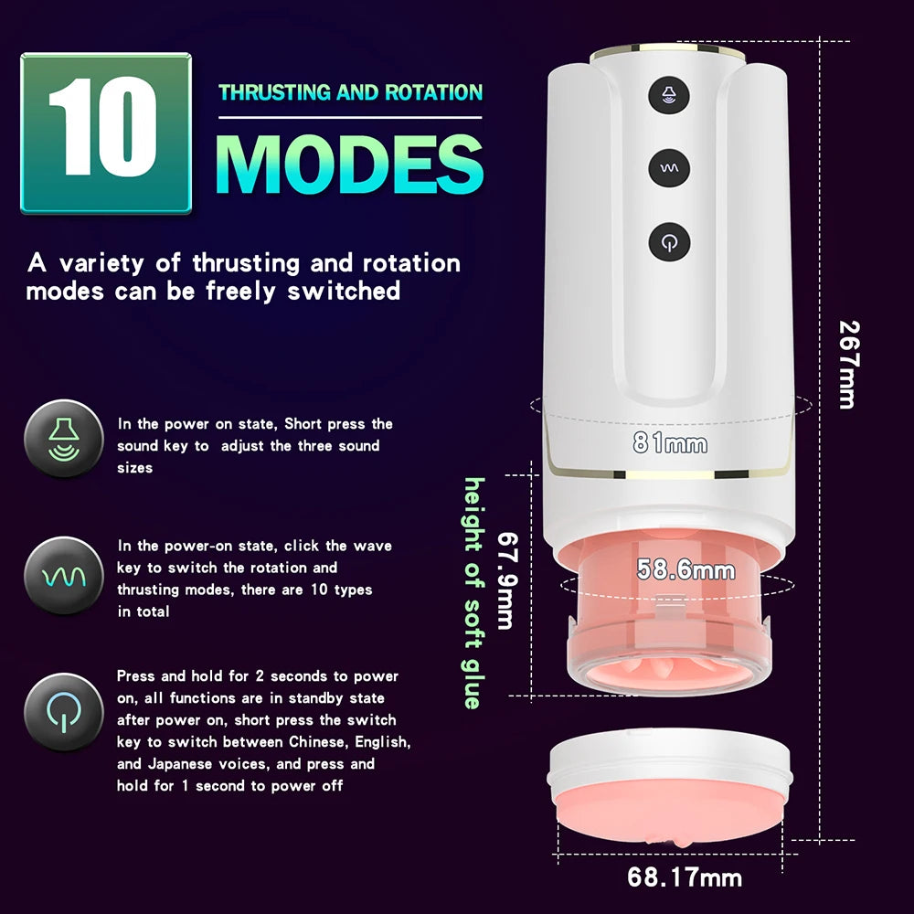 "PleasureMax" – Masturbateur Automatique Telescopique avec Rotation et Simulation de Sexe Oral