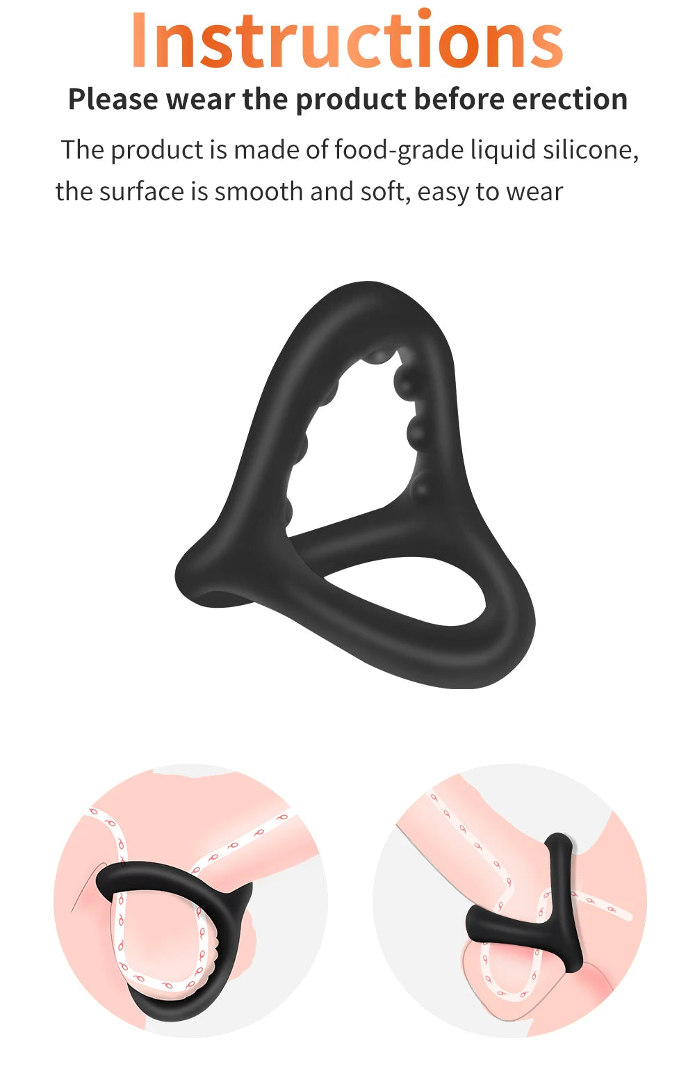 "Tri-Ring" – Anneau Pénien Triangulaire avec Billes de Massage