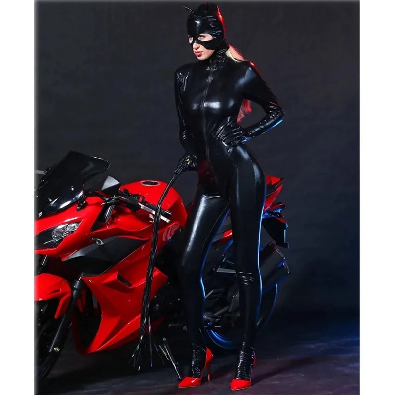 "Cat Femme Fatale – Catsuit en Latex avec Masque"