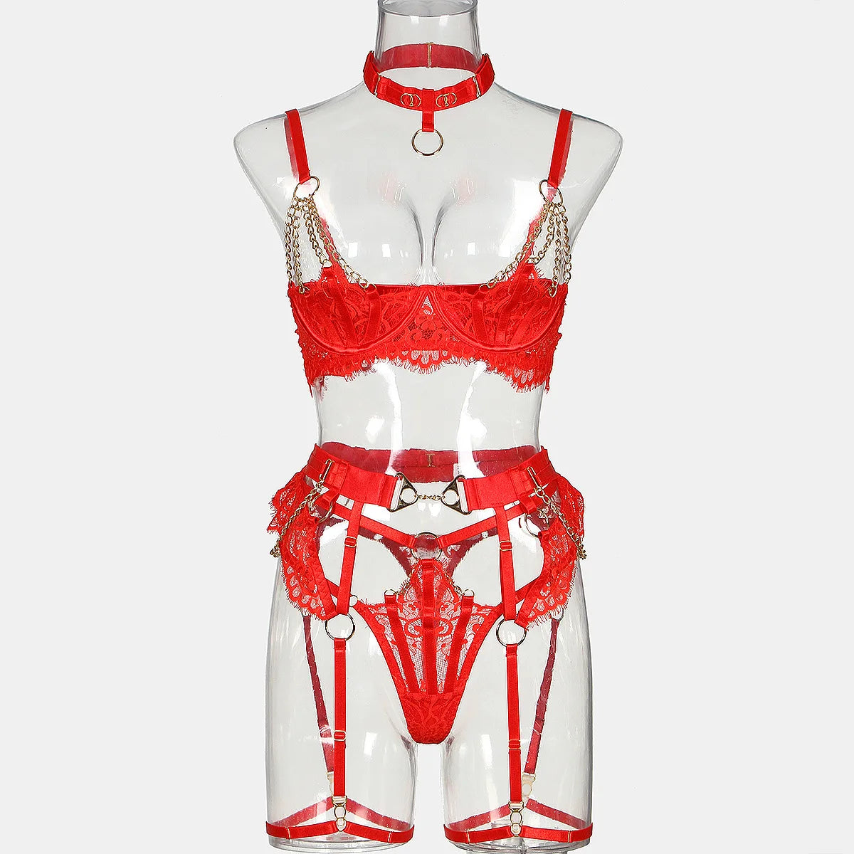 Red Temptation – Ensemble Lingerie Dentelle & Chaîne