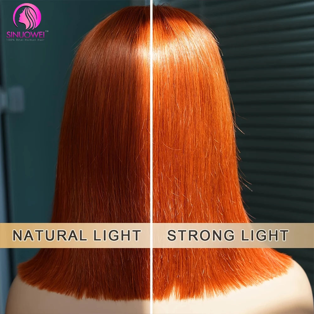 "Ginger Orange Highlight Straight Bob Wig" – Perruque en Dentelle Suisse avec Effet Ombre Subtil
