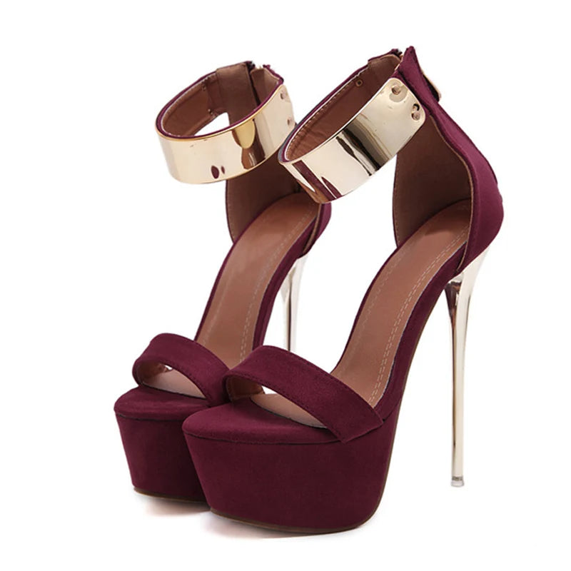 "Metallic Diva" – Sandales à Talon Ultra Haut & Bracelet Cheville Métallique