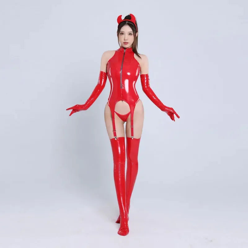"Dark Temptation" – Catsuit Sexy en Similicuir Ultra Brillant