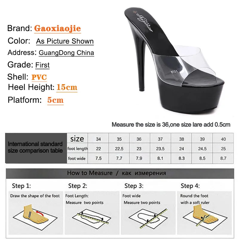 "Crystal Heel 15CM Platform Slippers" – Mules Sexy à Talons Fins Été 2025
