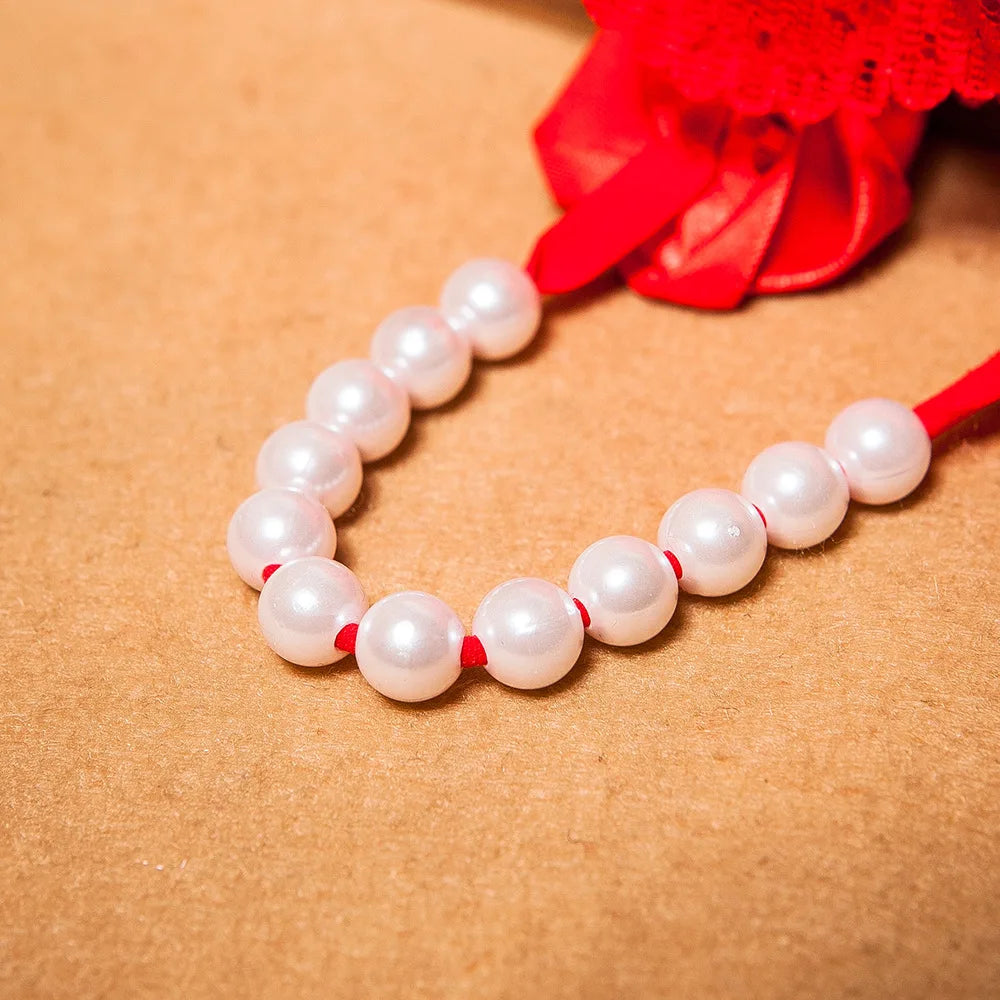 "Rose Perle" – String Sexy Ouvert avec Perles et Broderie Florale