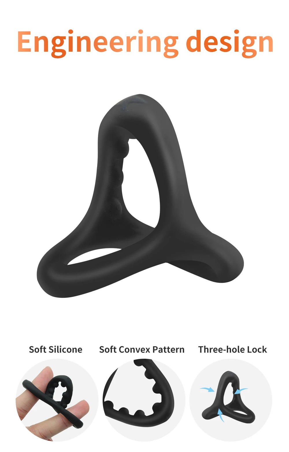 "Tri-Ring" – Anneau Pénien Triangulaire avec Billes de Massage