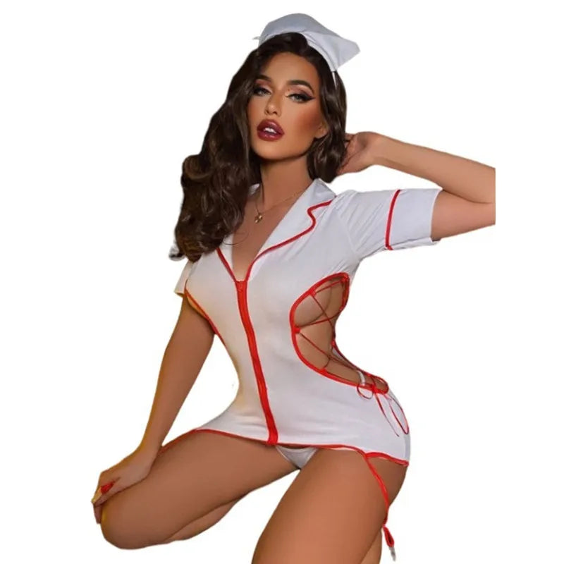 "Nurse Passion" – Costume Sexy d'Infirmière en Dentelle Blanche