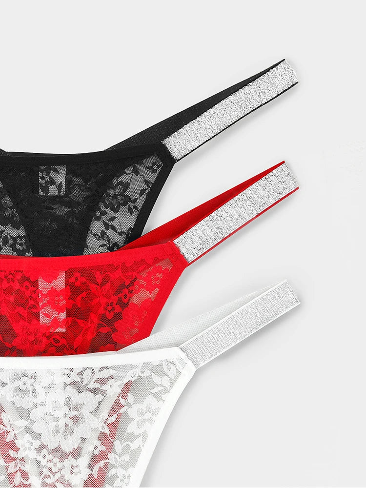 "Lace Temptation" – Lot de 3 Strings Sexy en Dentelle