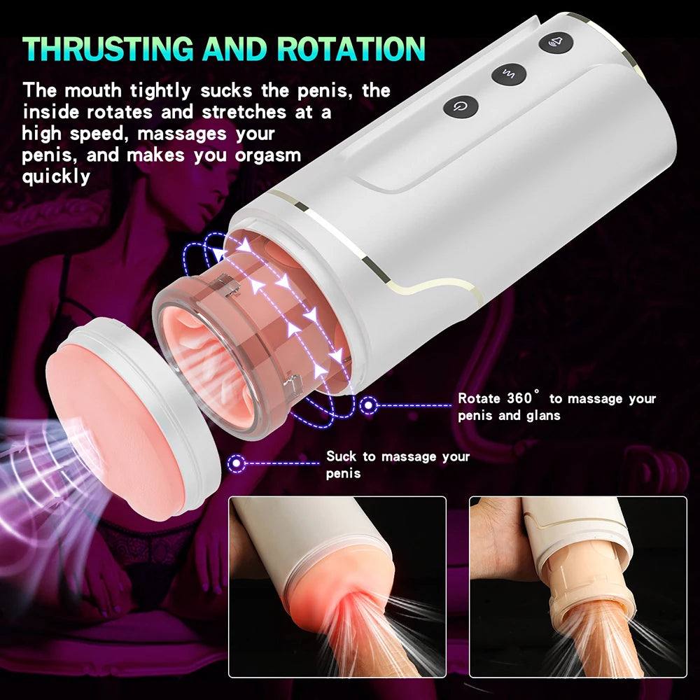 "PleasureMax" – Masturbateur Automatique Telescopique avec Rotation et Simulation de Sexe Oral