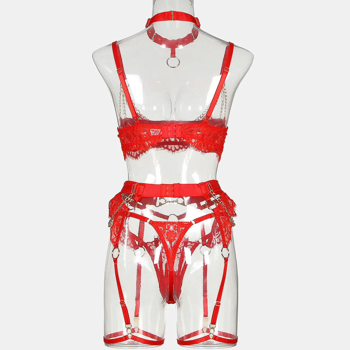 Red Temptation – Ensemble Lingerie Dentelle & Chaîne