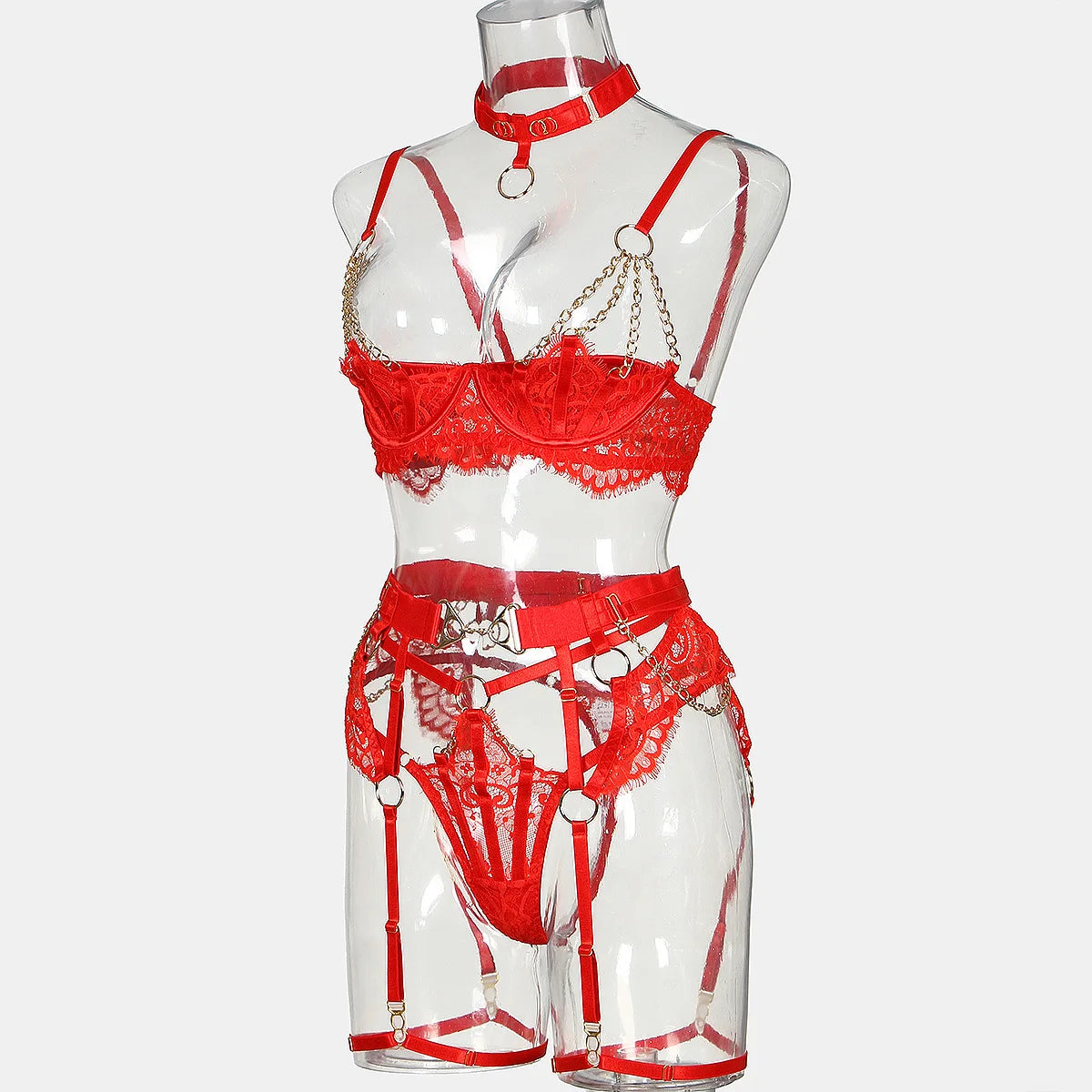 Red Temptation – Ensemble Lingerie Dentelle & Chaîne