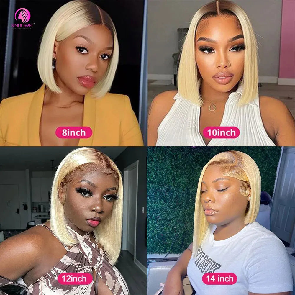 "Blonde Short Bob Wig" – Look Élégant et Pratique avec des Racines Sombres