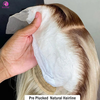 "Blonde Short Bob Wig" – Look Élégant et Pratique avec des Racines Sombres