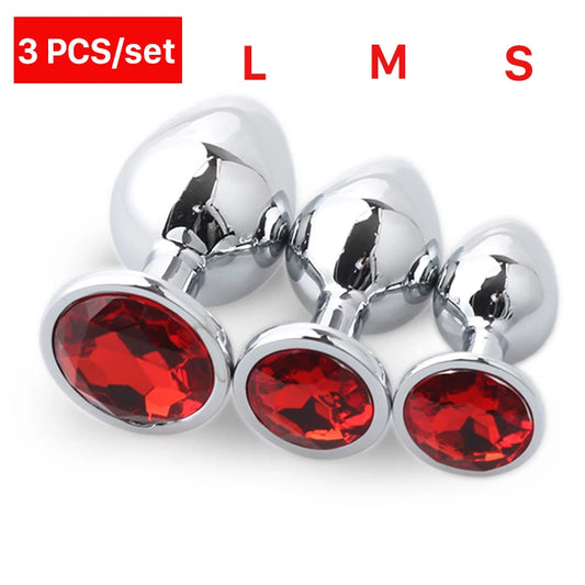 "3-Piece Diamond Metal Anal Plug Set" – Jeu de Plugs Anaux Élégants S/M/L pour Adultes Curieux