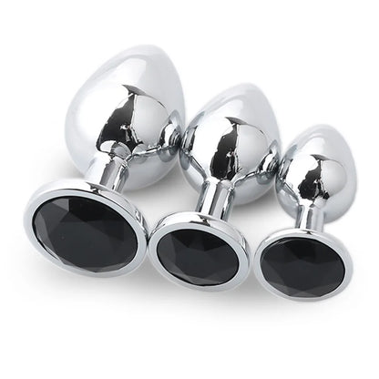 "3-Piece Diamond Metal Anal Plug Set" – Jeu de Plugs Anaux Élégants S/M/L pour Adultes Curieux