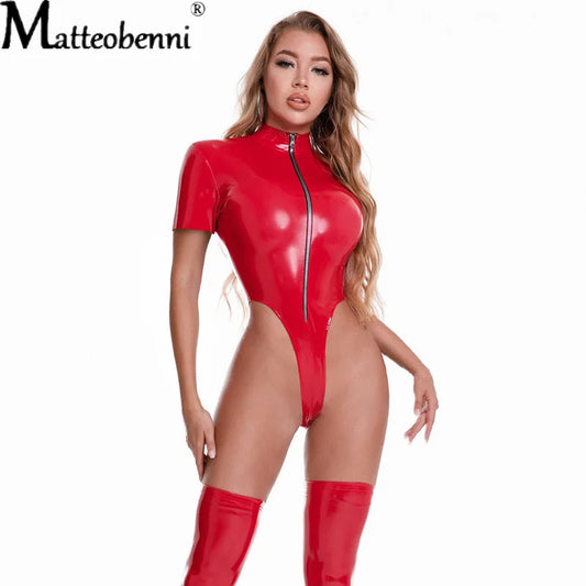 " Large Size Latex Catsuit" – Catsuit en Faux Cuir Wetlook