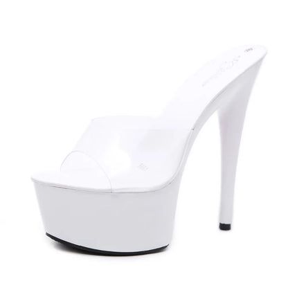 "Crystal Heel 15CM Platform Slippers" – Mules Sexy à Talons Fins Été 2025