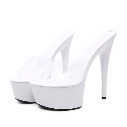 "Crystal Heel 15CM Platform Slippers" – Mules Sexy à Talons Fins Été 2025