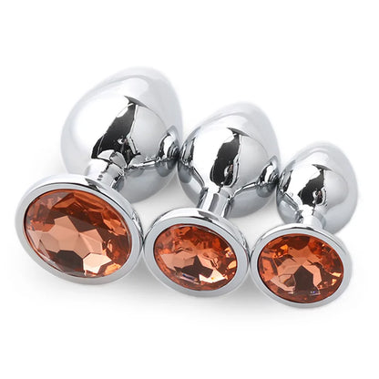 "3-Piece Diamond Metal Anal Plug Set" – Jeu de Plugs Anaux Élégants S/M/L pour Adultes Curieux