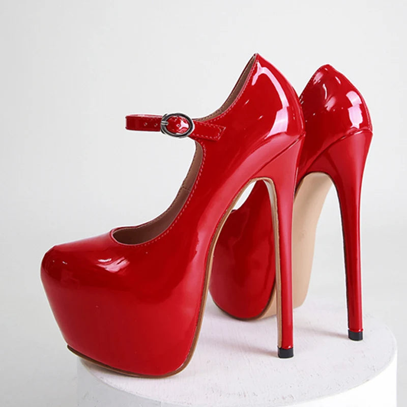 "17cm Red Platform Patent Pumps" – Escarpins Sexy à Talon Ultra Haut avec Bride