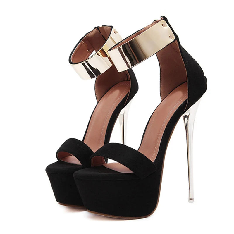 "Metallic Diva" – Sandales à Talon Ultra Haut & Bracelet Cheville Métallique
