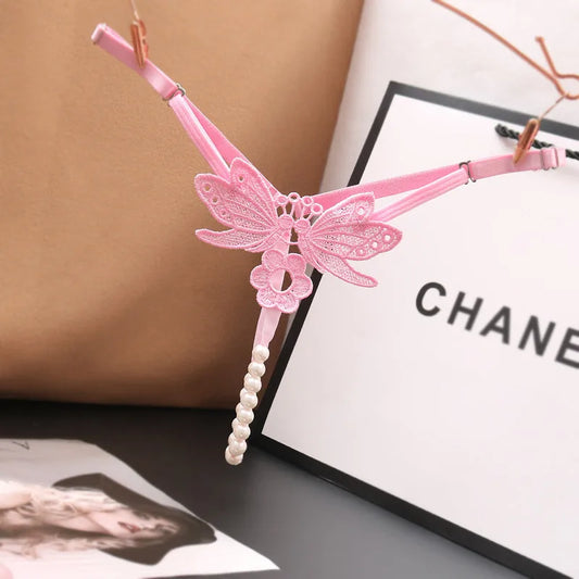 "Papillon de Minuit" – String Sexy avec Perles et Broderie Papillon