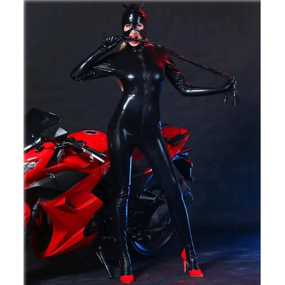"Cat Femme Fatale – Catsuit en Latex avec Masque"