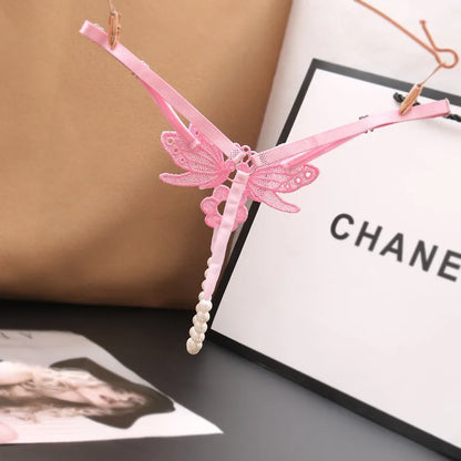 "Papillon de Minuit" – String Sexy avec Perles et Broderie Papillon