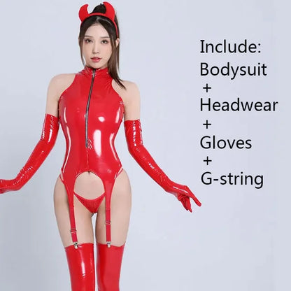 "Dark Temptation" – Catsuit Sexy en Similicuir Ultra Brillant