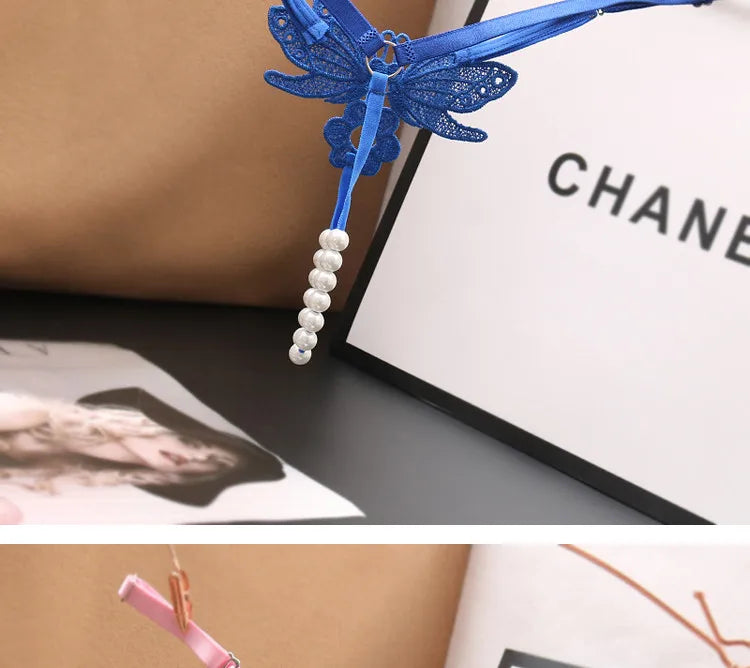 "Papillon de Minuit" – String Sexy avec Perles et Broderie Papillon