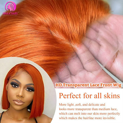 "Ginger Orange Highlight Straight Bob Wig" – Perruque en Dentelle Suisse avec Effet Ombre Subtil