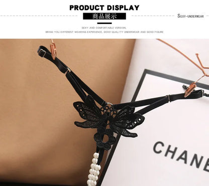 "Papillon de Minuit" – String Sexy avec Perles et Broderie Papillon
